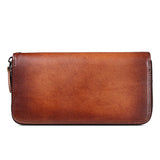 Vintage Leather Long Clutch Wallet with Animal Embossing