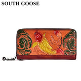 Classic Women Wallets Leather Embossed Golden Fish Zipper Wristlet Bag