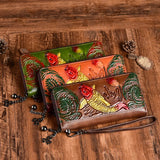 Classic Women Wallets Leather Embossed Golden Fish Zipper Wristlet Bag