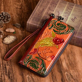 Classic Women Wallets Leather Embossed Golden Fish Zipper Wristlet Bag