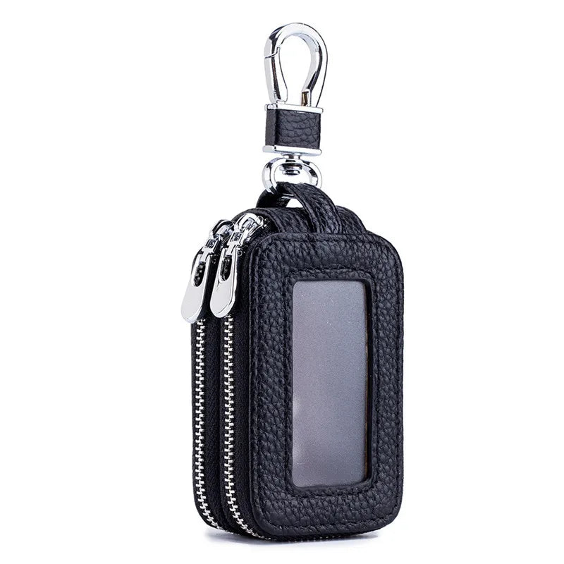 SOUTH GOOSE Leather Car Key Holder Double Zipper Men Women Key Wallet