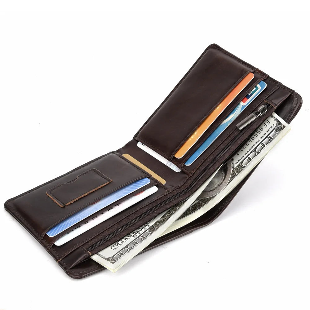 Men Leather Short Wallet Vintage Cowhide Casual Man Wallets Purse Credit&ID