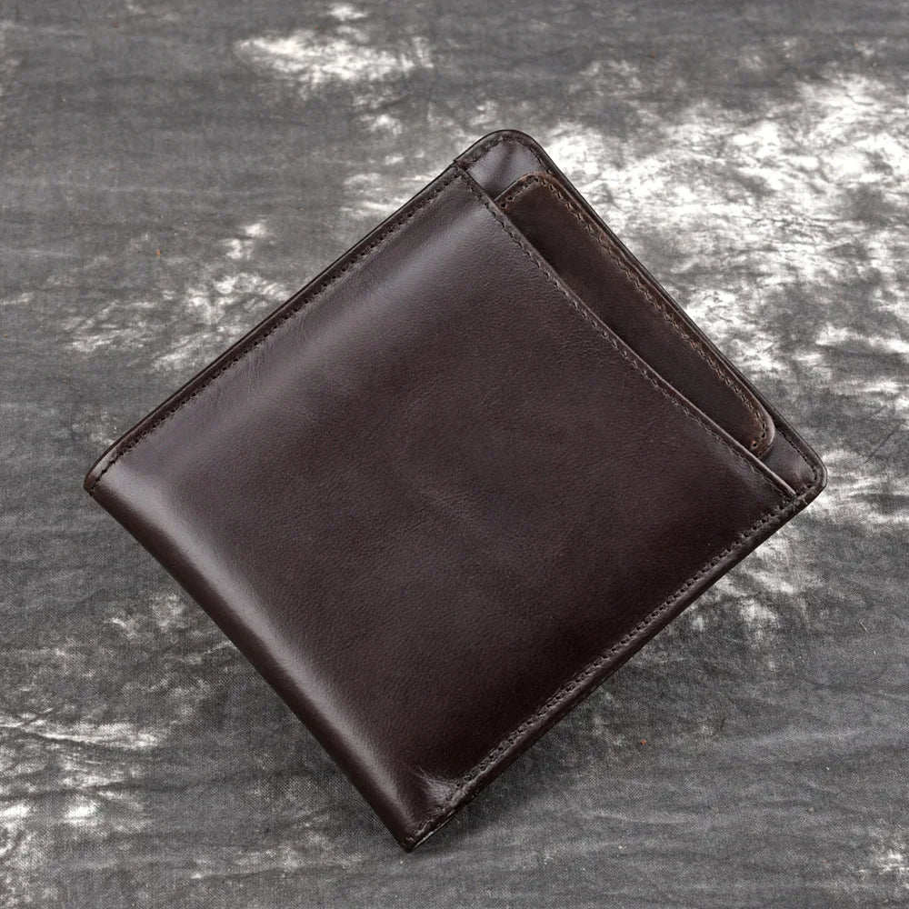 Men Leather Short Wallet Vintage Cowhide Casual Man Wallets Purse Credit&ID