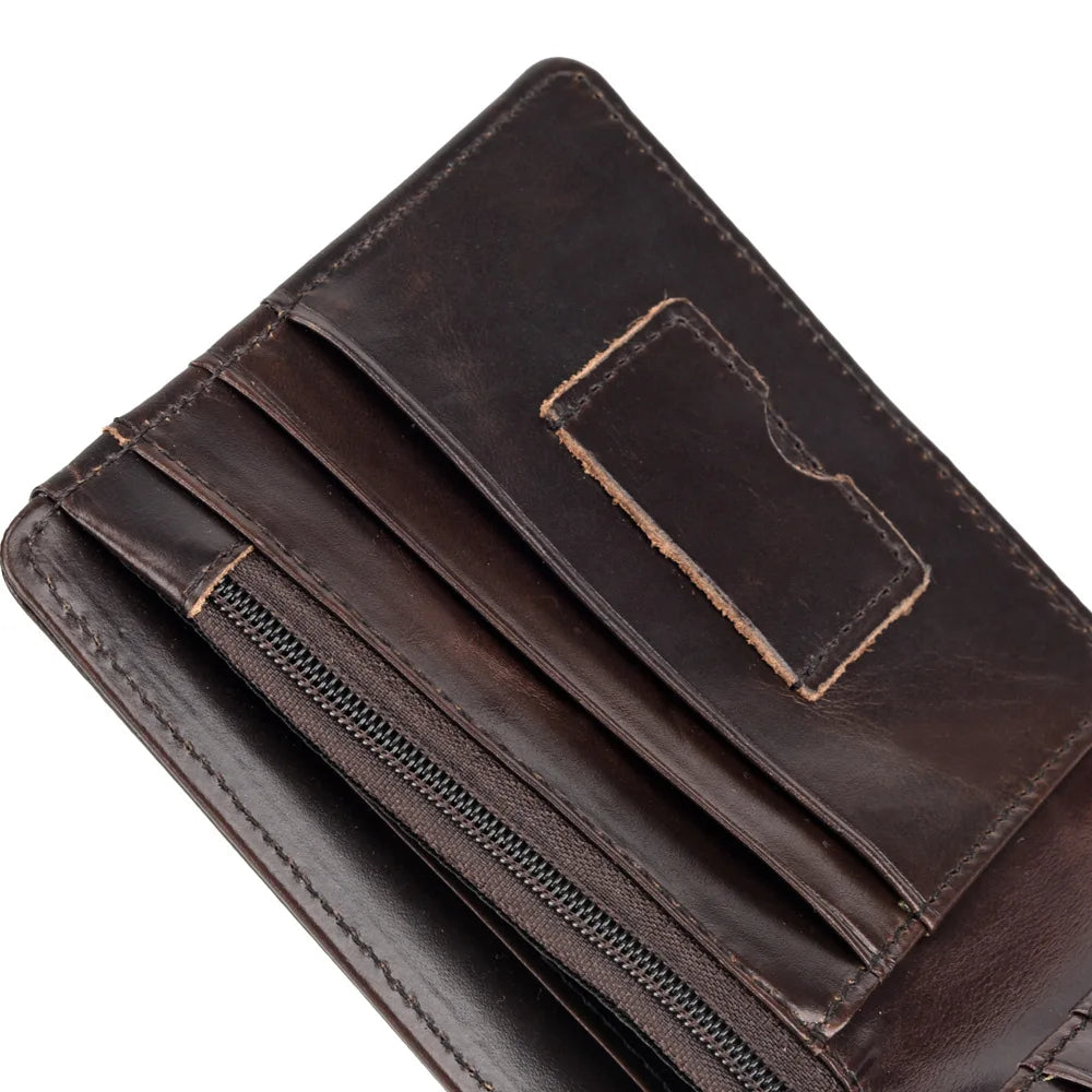 Men Leather Short Wallet Vintage Cowhide Casual Man Wallets Purse Credit&ID