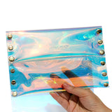 Holographic Rivet Laser Envelope Bag for Women, Clear Clutch Purse
