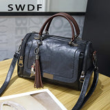 Retro PU Leather Tassel Crossbody Bag