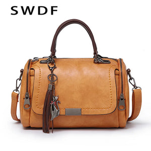 Retro PU Leather Tassel Crossbody Bag for Women