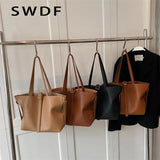Vintage Women Soft Leather Tote Bags Set - 2pcs