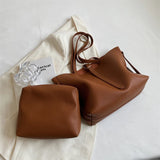 Vintage Women Soft Leather Tote Bags Set - 2pcs
