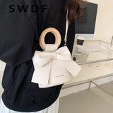 Wooden Handle Mini PU Leather Crossbody Side Bag Women Shoulder Handbag