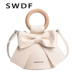 Wooden Handle Mini PU Leather Crossbody Side Bag Women Shoulder Handbag