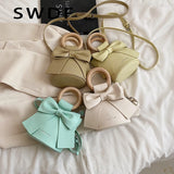 Wooden Handle Mini PU Leather Crossbody Side Bag Women Shoulder Handbag