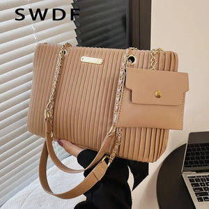 SWDF Pleated Tote Bag Crossbody Bag for Party