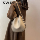 Vintage Small Leather Crossbody Bucket Bag for Women
