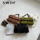 Canvas Tassel Crossbody Bag Winter Chain Handbag
