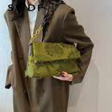 Canvas Tassel Crossbody Bag Winter Chain Handbag