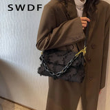 Canvas Tassel Crossbody Bag Winter Chain Handbag