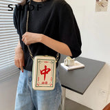 Chinese Mahjong Crossbody Bag Chain Shoulder Messenger PU Leather