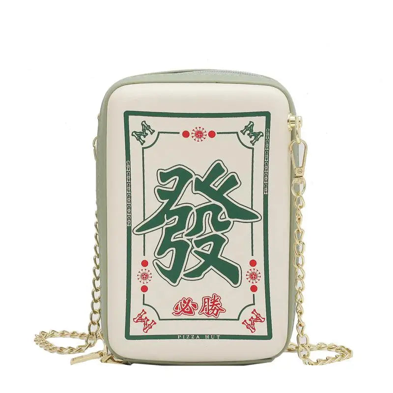 Chinese Mahjong Crossbody Bag Chain Shoulder Messenger PU Leather