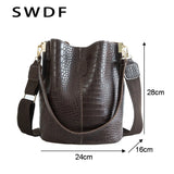 Crocodile Crossbody Bag PU Leather Bucket Bag Female Handbag