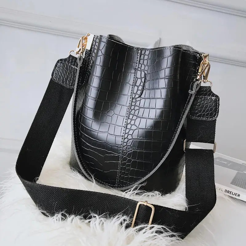 Crocodile Crossbody Bag PU Leather Bucket Bag Female Handbag