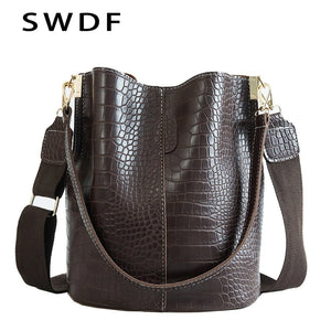 Crocodile Crossbody Bag PU Leather Bucket Bag Female Handbag