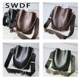 Crocodile Crossbody Bag PU Leather Bucket Bag Female Handbag