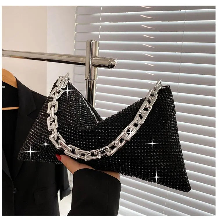 Diamonds Shoulder Bag Silver Evening Clutch Solid Small Flap Handbags