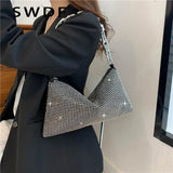 Diamonds Shoulder Bag Silver Evening Clutch Solid Small Flap Handbags