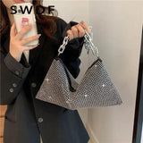 Diamonds Shoulder Bag Silver Evening Clutch Solid Small Flap Handbags