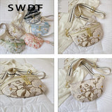 Flower Print PU Leather Waist Bag for Women Chain Zipper Fanny Pack