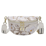 Flower Print PU Leather Waist Bag for Women Chain Zipper Fanny Pack
