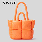 Quilted Nylon Shoulder Bag for Women Winter Tote Handbag