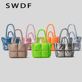 Quilted Nylon Shoulder Bag for Women Winter Tote Handbag