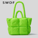 Quilted Nylon Shoulder Bag for Women Winter Tote Handbag