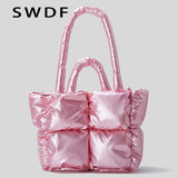 Quilted Nylon Shoulder Bag for Women Winter Tote Handbag