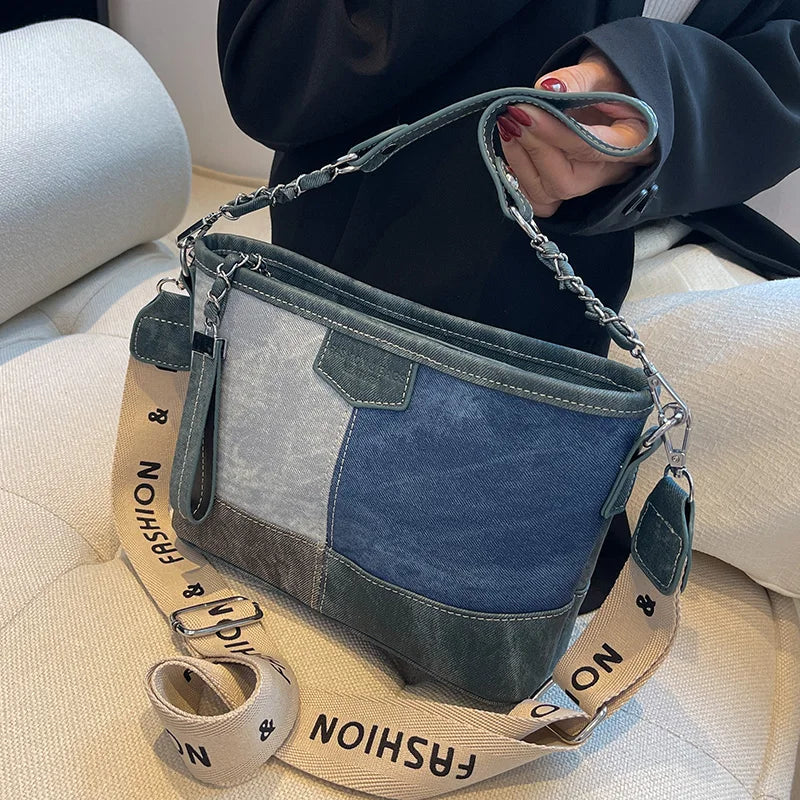 Panelled Women Shoulder Messenger Bags Small Chain Bucket Crossbody Bags