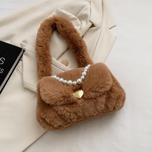 Soft Plush Women Shoulder Bag Faux Fur Small Tote Warm Winter Purse