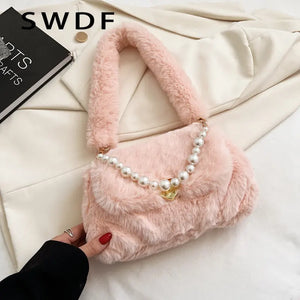 Soft Plush Women Shoulder Bag Faux Fur Small Tote Warm Winter Purse