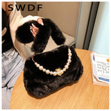 Soft Plush Women Shoulder Bag Faux Fur Small Tote Warm Winter Purse