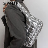Quilted Shoulder Bag Padded Lady Handbags PU Leather Small Tote Casual Purse