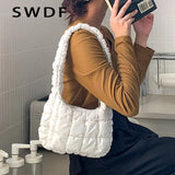 Quilted Shoulder Bag Padded Lady Handbags PU Leather Small Tote Casual Purse