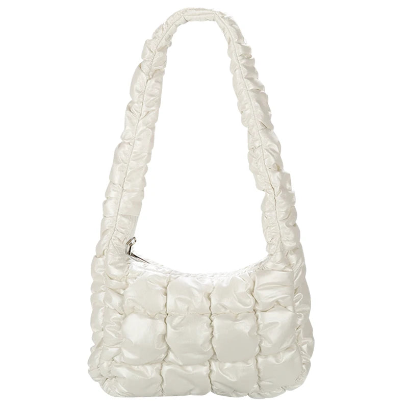 Quilted Shoulder Bag Padded Lady Handbags PU Leather Small Tote Casual Purse