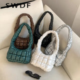 Quilted Shoulder Bag Padded Lady Handbags PU Leather Small Tote Casual Purse