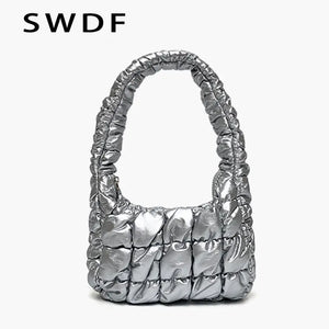 Quilted Shoulder Bag Padded Lady Handbags PU Leather Small Tote Casual Purse