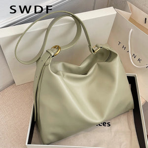 Solid PU Leather Women Shoulder Bag Large Capacity Lady Crossbody Bag