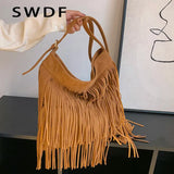 Suede Tassel Crossbody Shoulder Bag Large Capacity for Ladies