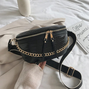 SWDF Chain PU Leather Crossbody Bag Women Shoulder Handbag Small Chest Bag