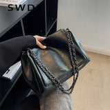 Retro Large Chain Shoulder Bag for Daily Shopping Solid Color Messenger Bag
