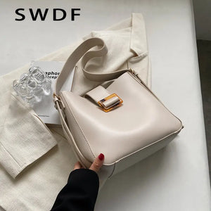 Solid Shoulder Bags for Women Autumn Winter Bucket Bag